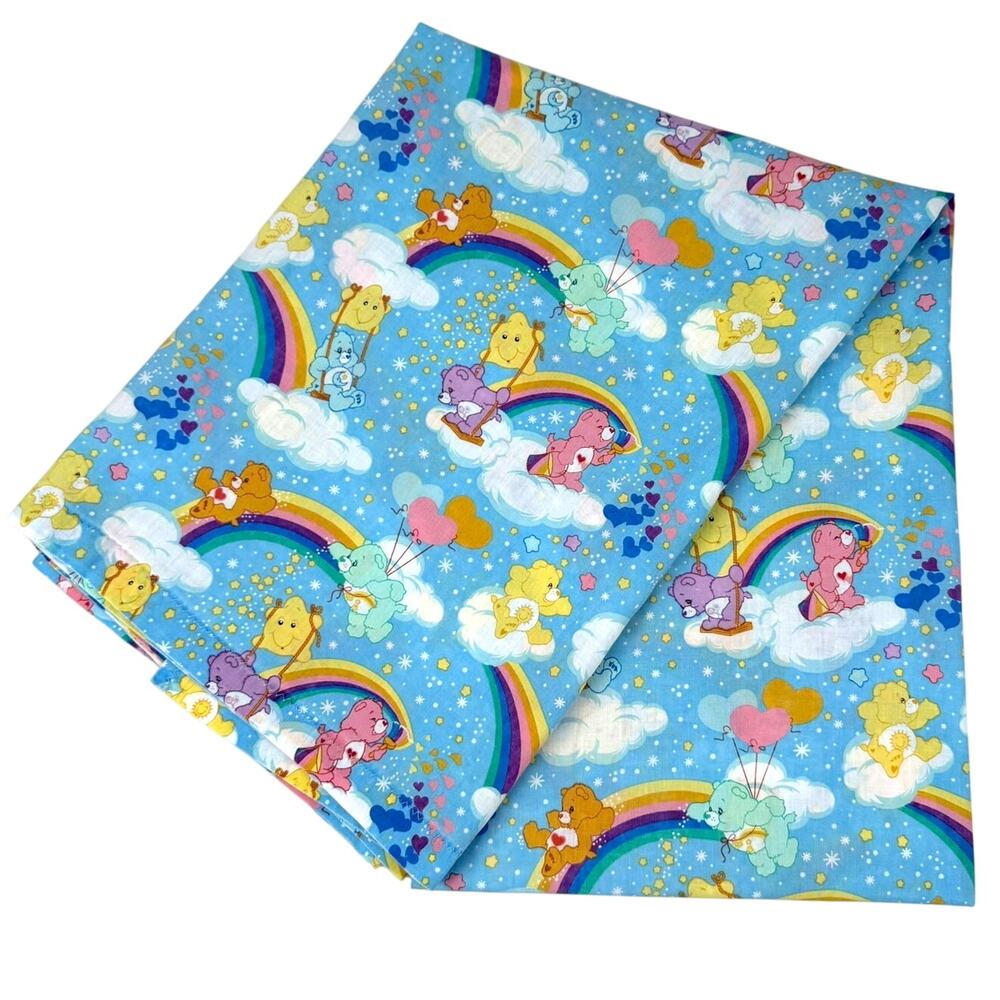 Vintage 2003 Care Bears "Swinging on Rainbows" Printed Cotton Fabric Nostalgia